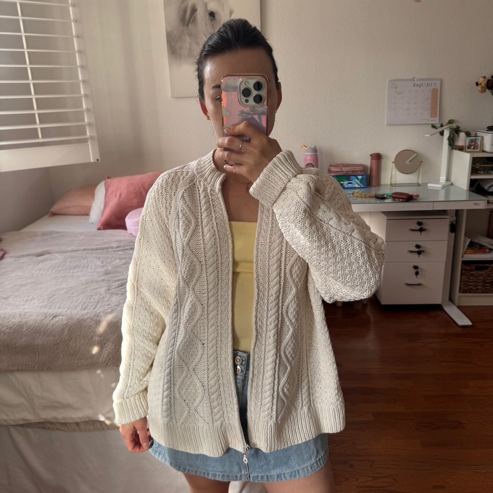 Venezia Cream Cable Knit Open Cardigan